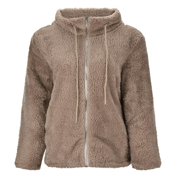 Gibobby Abrigo de peluche para mujer Chaquetas de invierno abrigos de talla grande abrigos casuales con cremallera abrigos gruesos y calidos con bolsillos Caqui G Walmart en linea