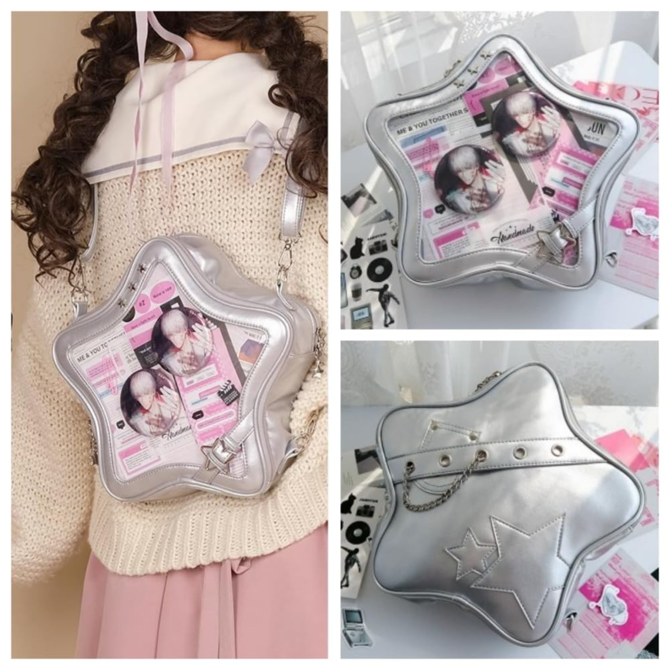 Kawaii Ita Bag Backpack Star Pins Display Crossbody Bag with Insert Y2k Aesthetic Cute Handbag for Anime Comic