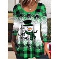 thumbnail image 2 of Plaid & Snowman Print Crew Neck T-Shirt, Casual Long Sleeve Top For Spring & Fall, Women's Clothing, 2 of 5