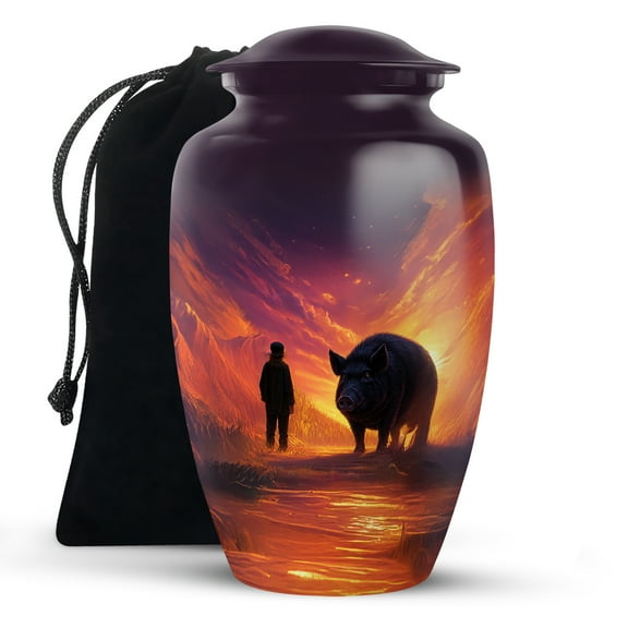 KARYLIZ Pig Urns for Human Ashes - Large Funeral Cremation Urn For Human Ashes For Burial - Purple & Orange Decorative Urn For Dad & Mom - Funeral Urns For Male & Female - Memorial For Women
