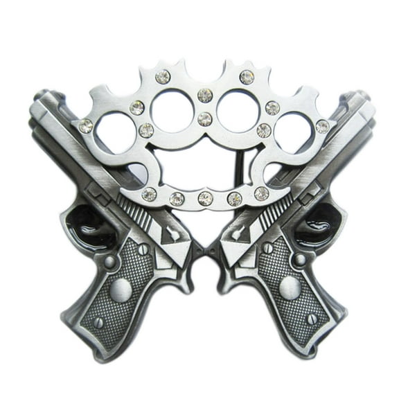 Antique Brushed Silver Rhinestones 3D Sculpting Cut Out Belt Buckle