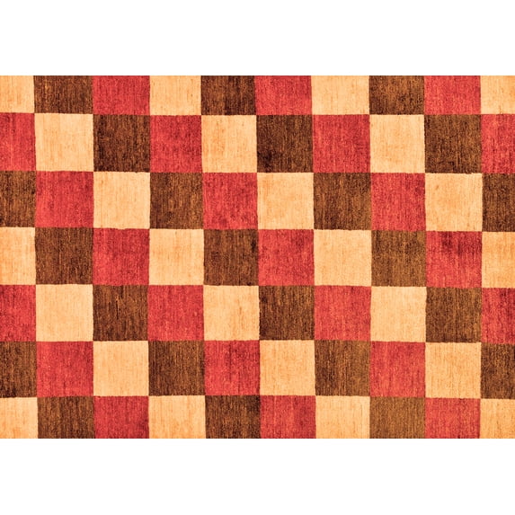 Ahgly Company Indoor Rectangle Checkered Orange Modern Area Rugs, 2' x 3'