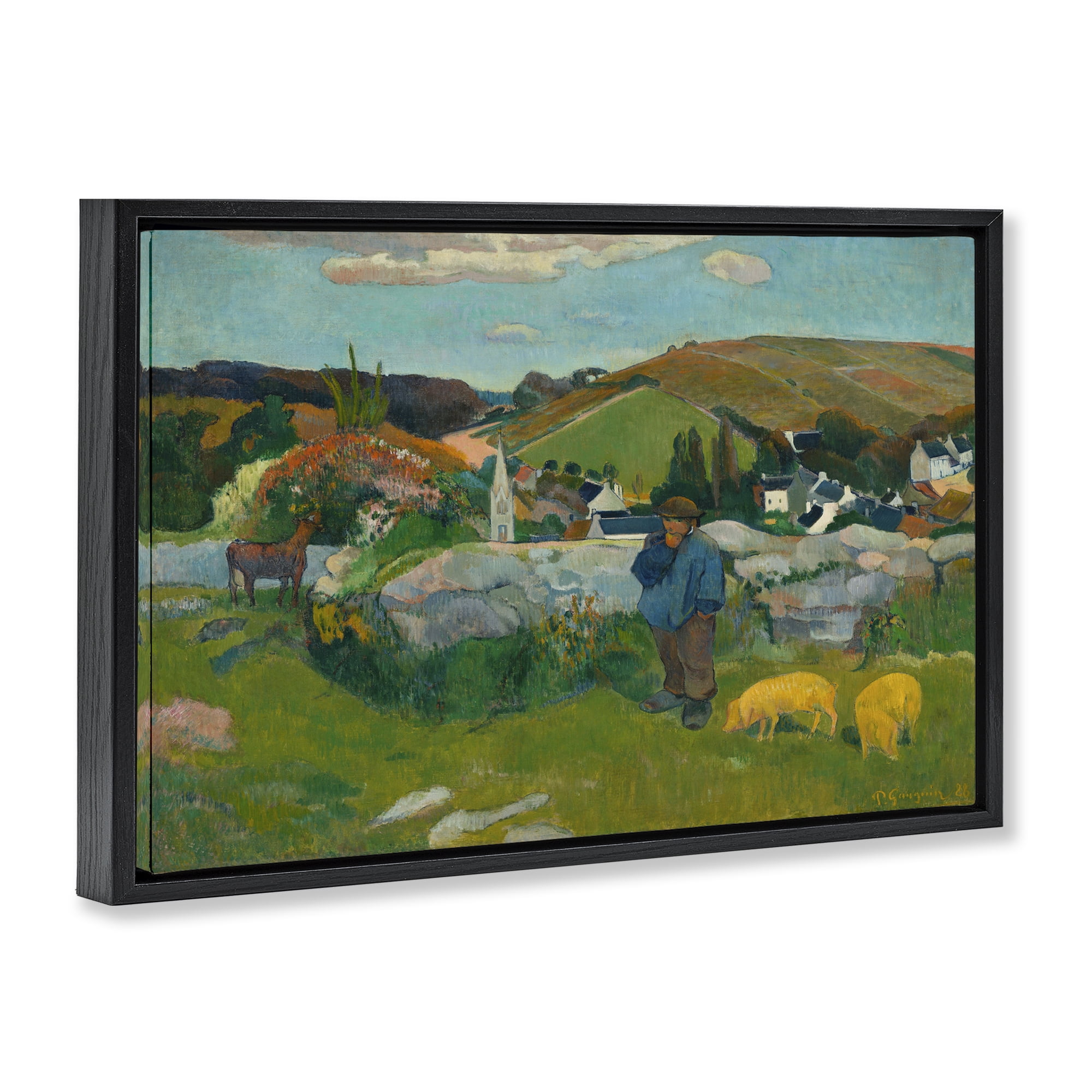 Stupell Industries Classic Gauguin Swineherd Landscape & Nature Painting Black Floater Framed Canvas Art Print Wall Art, 25 x 17