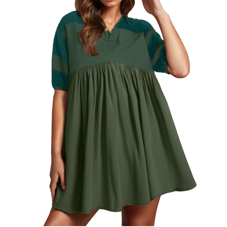 APEXFWDT Women's Babydoll Mini Dress Color Block Oversized Shirt Dress Short Sleeve V Neck Dresses for Campus Days M,Army Green - Walmart.com APEXFWDT Women's Babydoll Mini Dress Color Block Oversized Shirt Dress Short Sleeve V Neck Dresses for Campus Days M,Army Green - Walmart.com