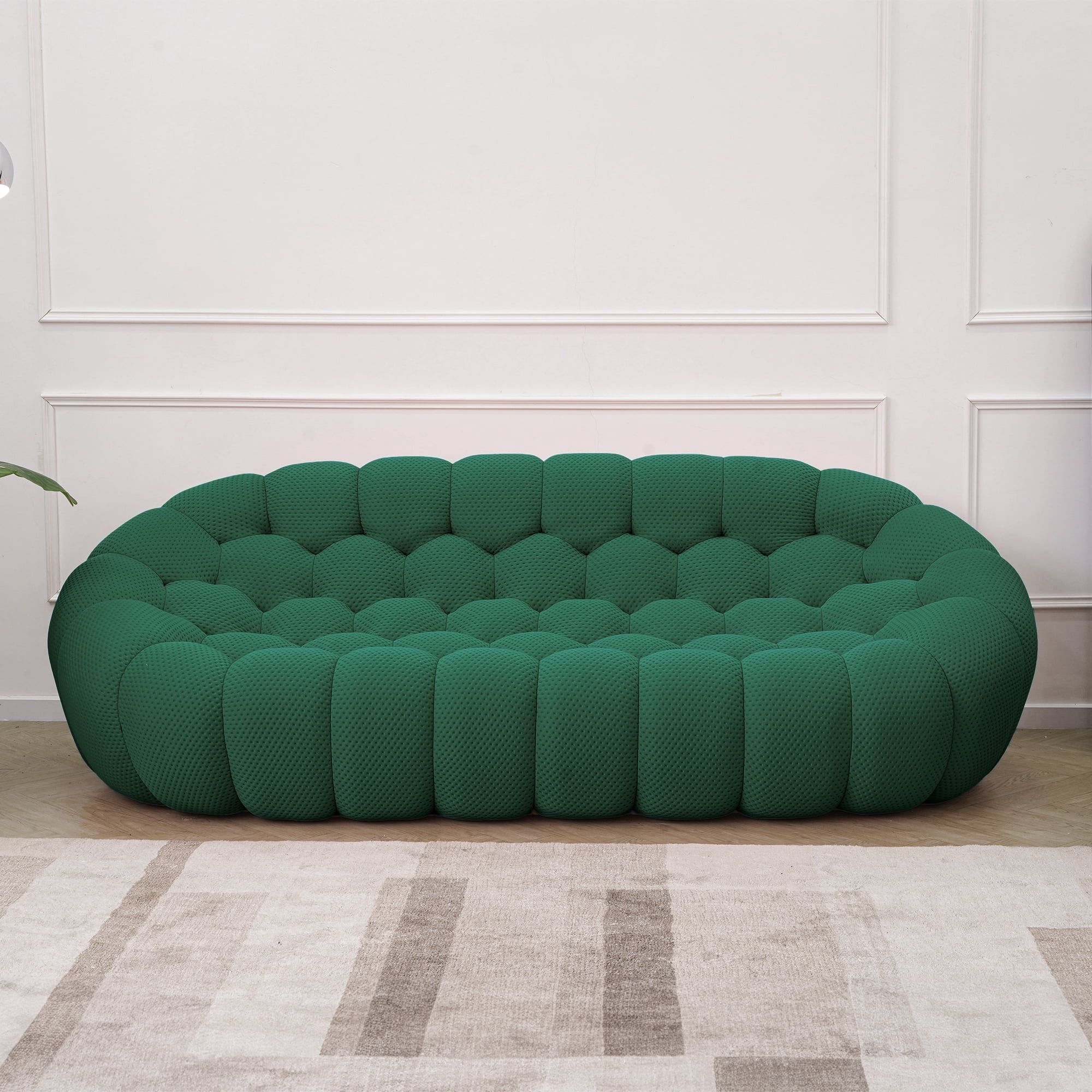 Sodrens 98.43" Bubble Couch,Modern Upholstered Mesh Fabric Lazy Floor Sofa,3D Honeycomb Shape Bubble Sofa Curved Couch for Living Room,Office,Apartment,No-Assembly(Green,3-Seater)