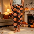 thumbnail image 4 of Domuza Halloween Pajama Pants Men Casual Stretch Waist Drawstring Jogger Pjs Trousers Spooky Novelty Graphics Lightweight Comfy Home Trousers Earthy Yellow XL, 4 of 6