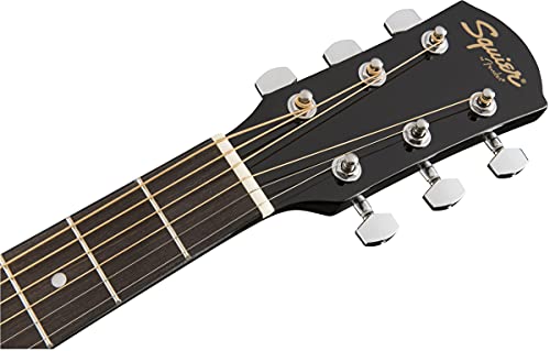 Fender Squier Dreadnought Acoustic Guitar with Gig Bag, Tuner, Strap, Strings, Picks, Instructional Book, DVD and Austin Bazaar, Black