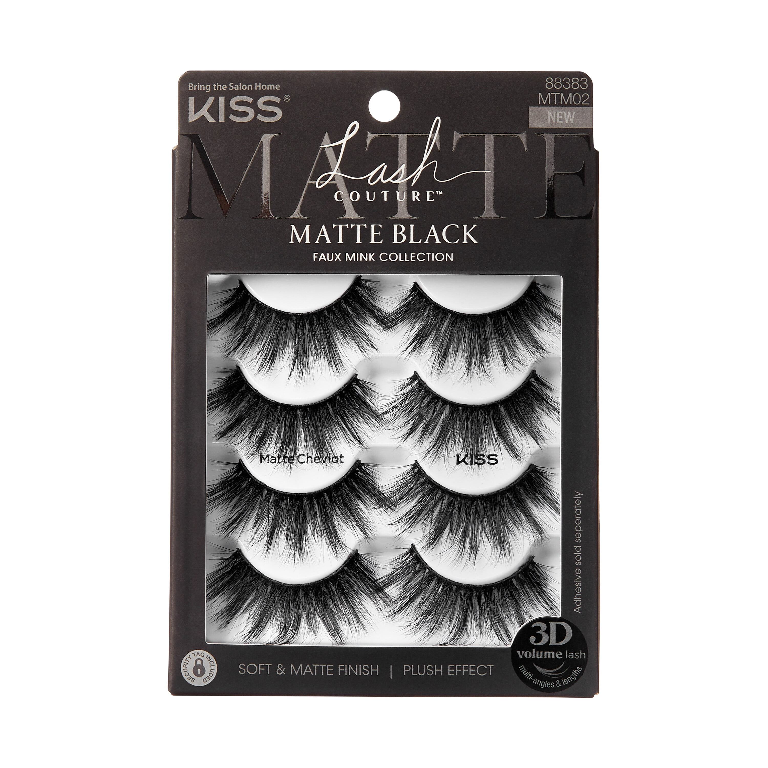 KISS Lash Couture Matte Black Faux Mink Eyelashes Multipack, Matte Cheviot, Black, 4 Pairs
