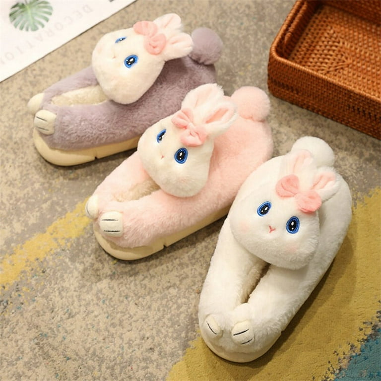 CoCopeanut Cuddle Rabbit Slippers For Women Indoor Bedroom Fuzzy Ladies Shoes Slides Female Winter Kawaii Bunny Plush Cotton Slipper - Walmart .com