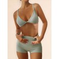 thumbnail image 5 of Women's Green Sports Bra and High Waist Shorts Set, Two Piece Yoga Workout Outfit, 5 of 6