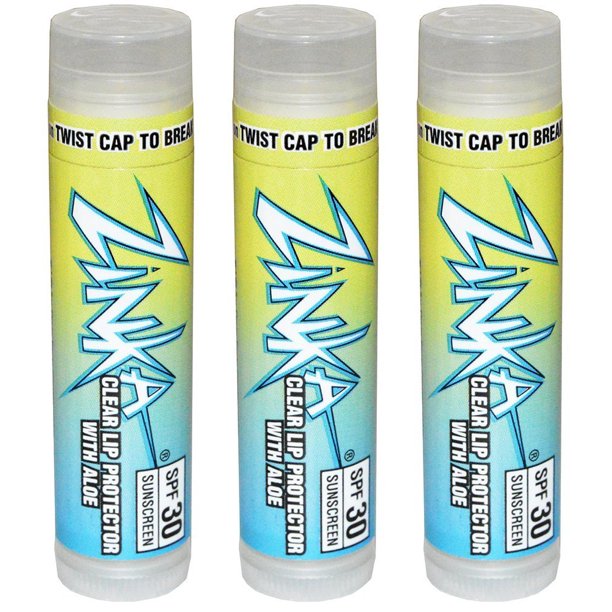 Protector labial transparente Zinka con bálsamo labial protector solar SPF 30 de aloe, 0,15 onzas (paquete de 3)