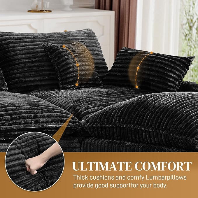 ShiKeyi Oversided 145" U Shaped Cloud Couch Sectional, DeepSeat Sofa Bed with USB Charging, Hidden Storage, Cup Holders & Chenille Double Chaise, Black
