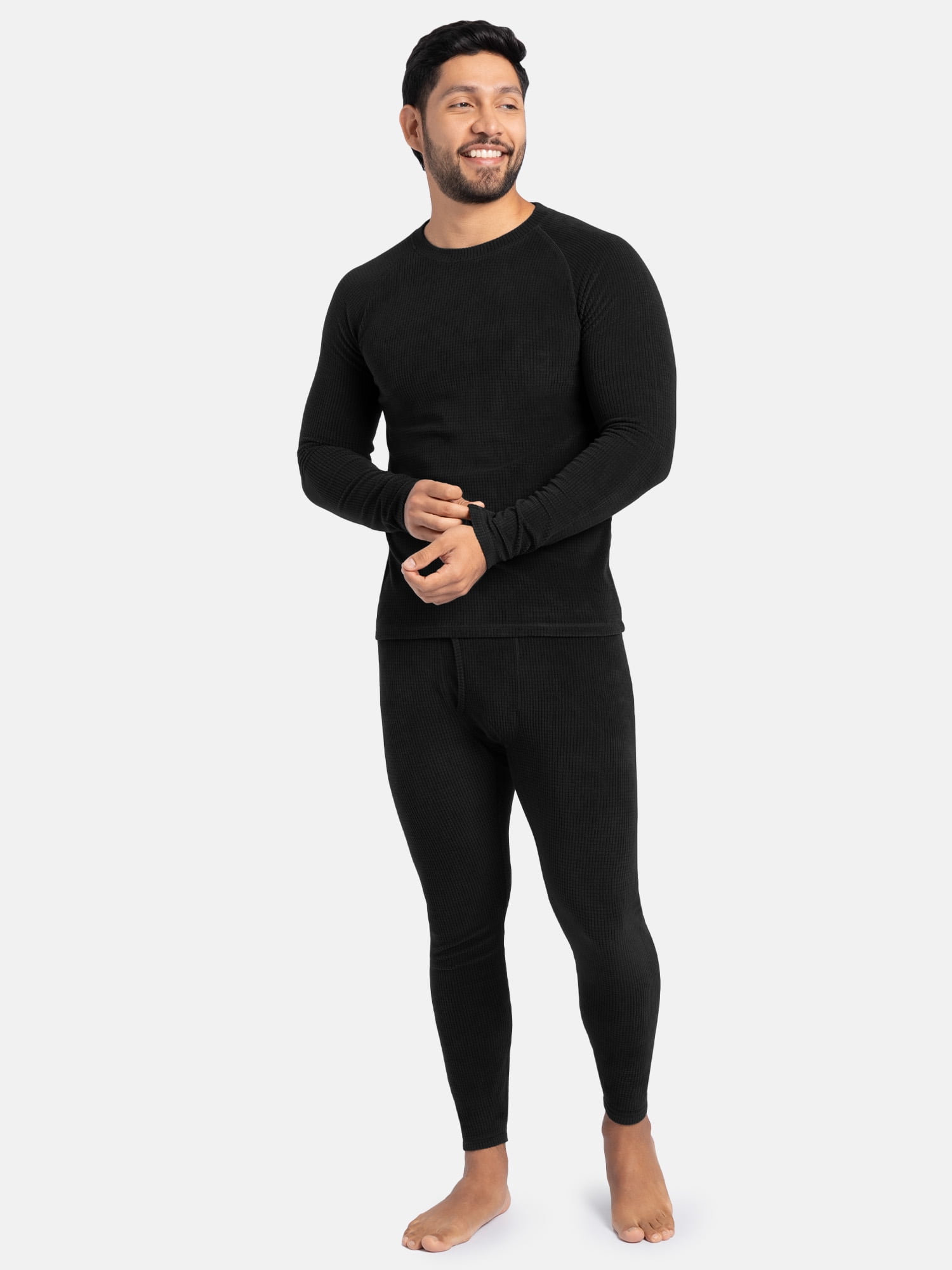 Realtree Men's Waffle Grid Fleece Base Layer Thermal Top, Black, XL