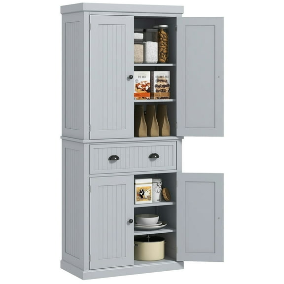 Resenkos Kitchen Pantry,72" Kitchen Pantry Cabinet, Freestanding Tall Storage Cabinet, Traditional Kitchen Cabinet, Gray
