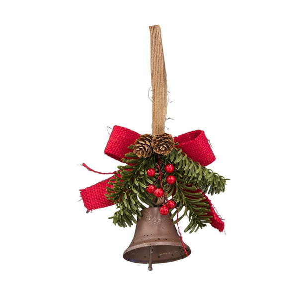 Adornos navideños, regalos navideños, lazos navideños, piñas, campanas, adornos para árbol de Navidad, campana de hierro