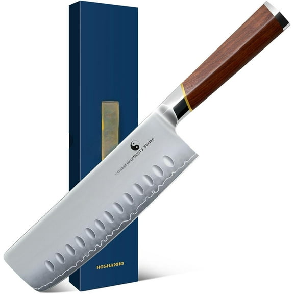 Nakiri Knife 7 Inch, Hand Forged Japanese Super Steel Chef Knife, Multipurpose Meat and Vegetable Kitchen Knife with Red Sandal Wooden Handle & Gift Box