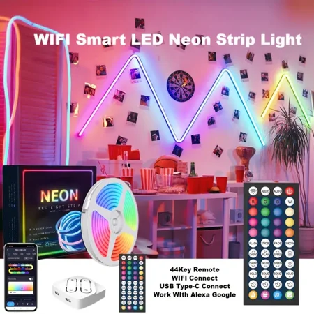 

3/5m Smart LED WIFI APP Neon Strip Light RGB RGBIC Dream Color Color DIY Light Waterproof Flexible Light Strip Work With Alexa Google Voice Control