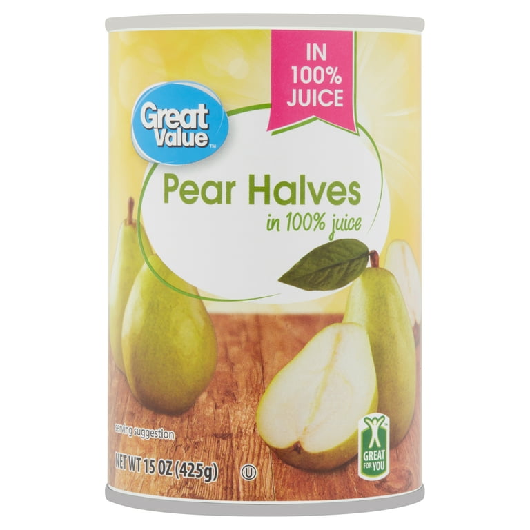 Great Value Pear Halves in 100% Juice, 15 oz Gluten-Free Fruit