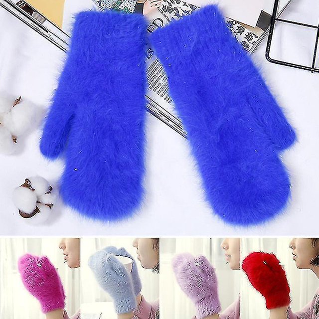 Guantes cálidos de piel de conejo para invierno, manoplas femeninas para exteriores, guantes sin dedos de lana gruesa, guantes de invierno para mujeres y niñas, regalos