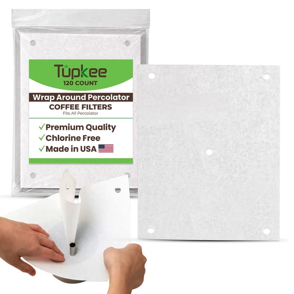 Tupkee Wrap Percolator Coffee Filters  Wrap-Around Coffee Filters - 120 Count  Fits All Percolator Coffee Pots - White, Chlorine-Free - Made in the USA