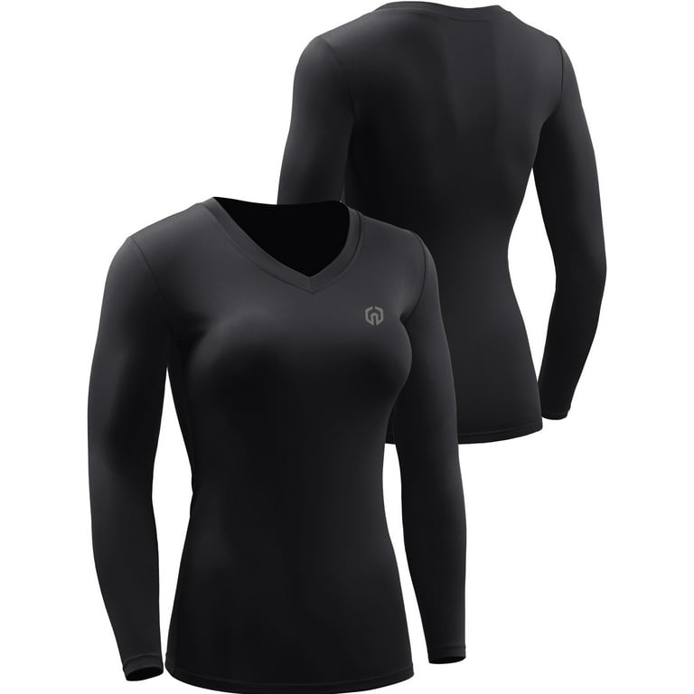 NELEUS Womens Compression Shirts Long Sleeve Workout Yoga T Shirt V Neck 3  Pack,Black+Gray+Navy Blue,US Size S 