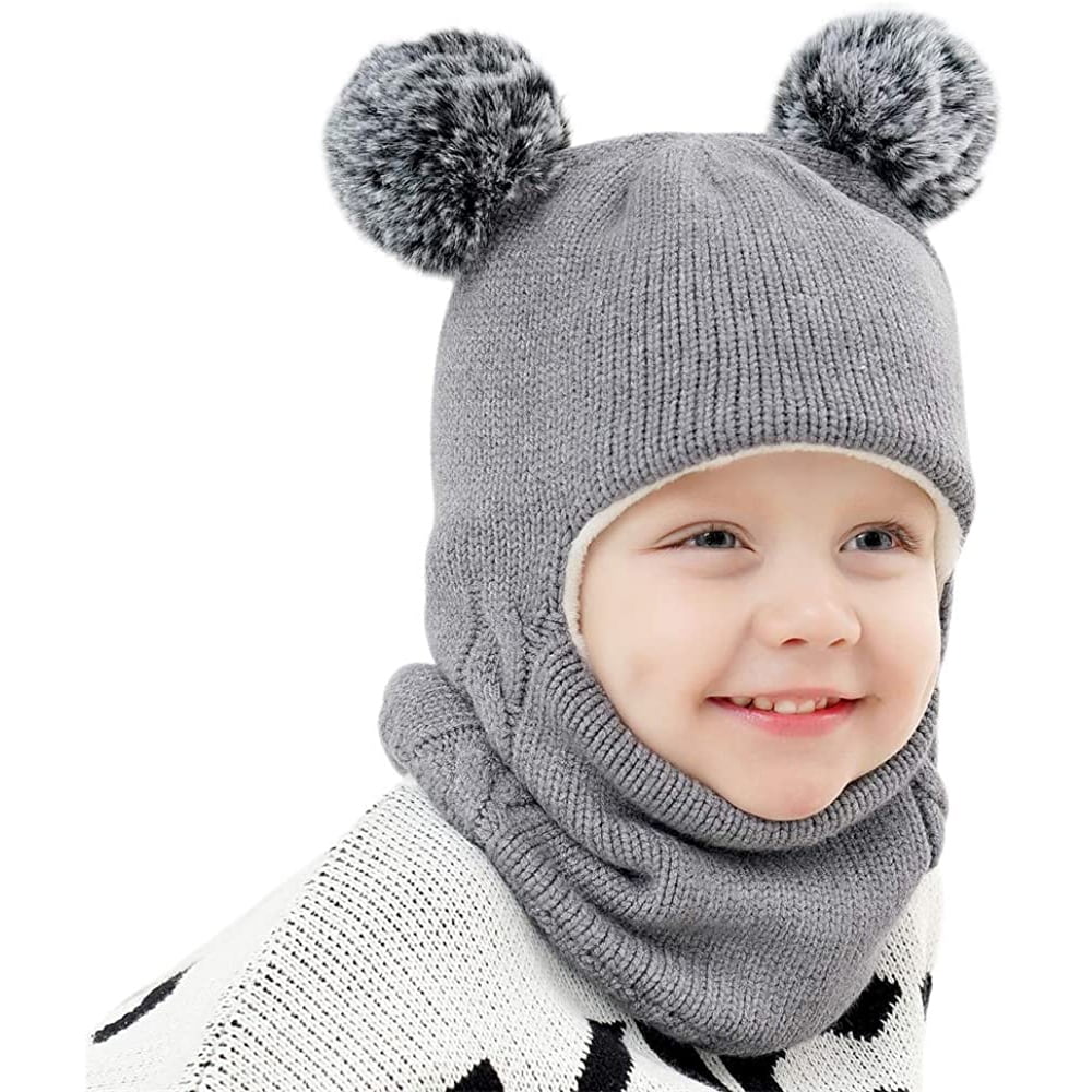 Infant Baby Kid Boys Girls Warm Knit Pom Pom Bobble Cap Beanie Hat Cute Scarf