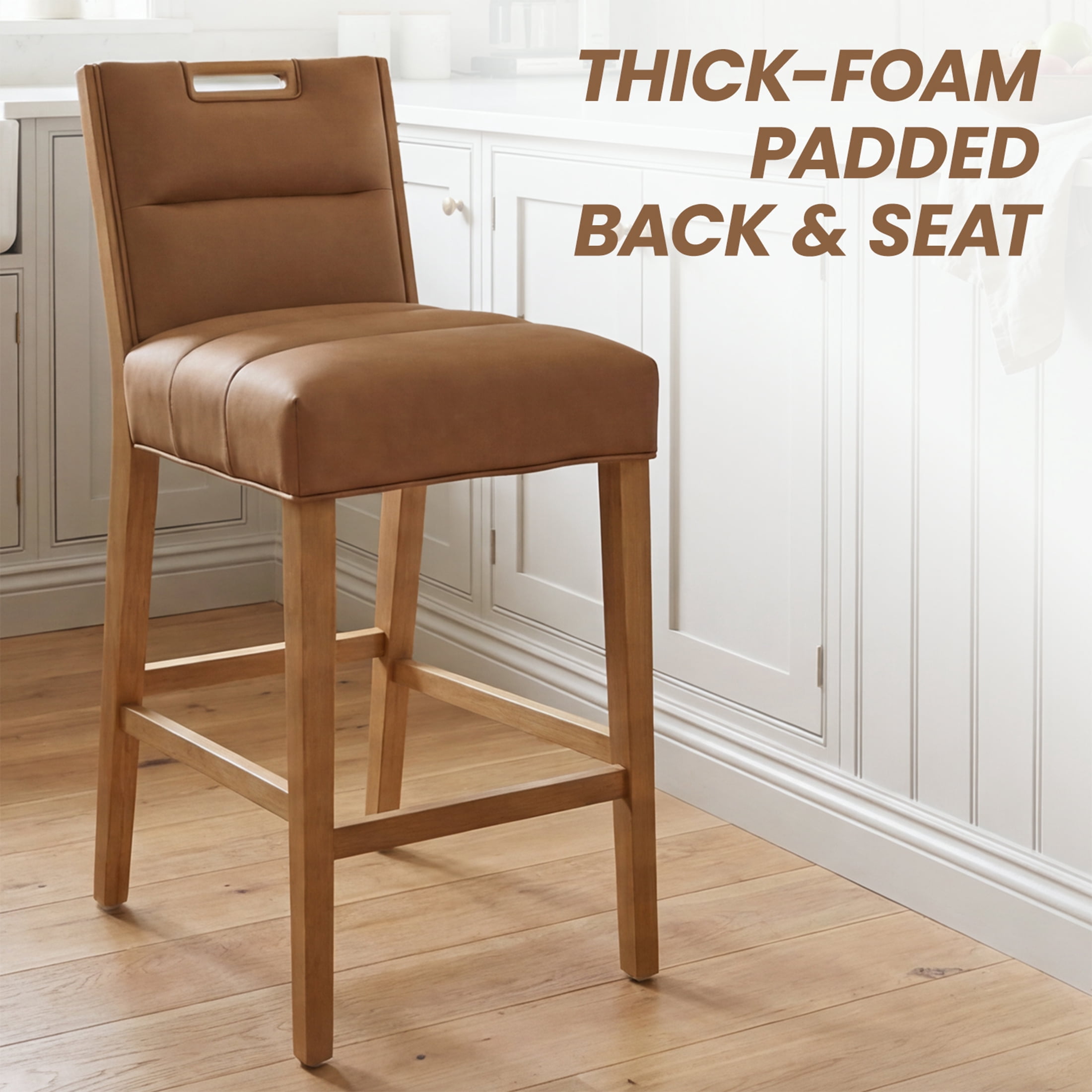 Guyou 26" Modern Bar Stools, Faux Leather Upholstered Counter Height Barstools, Armless Wooden Bar Chairs for Kitchen Island, Home Bar, Brown