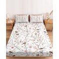 thumbnail image 2 of Twin Sze Fitted Sheet Set - Flowers Birds 2 Piece Bedding Sets 16" Deep Pocket Fitted Sheet with 1 Pillowcase, Farmhouse Botanical Floral Branches Plants Brushed Microfiber Hotel Luxury Bed Sheets, 2 of 9