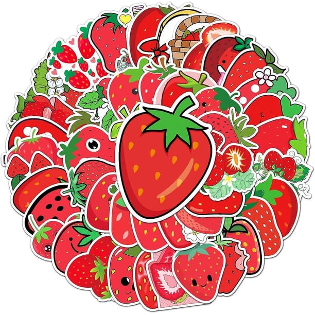 50-Pack Strawberry Stickers for Water Bottles, Laptops, Phones, Computers, Guitars, Skateboards, Hydro Flasks