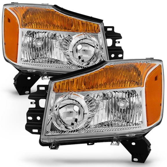 AKKON - For 04-15 Titan Pickup Truck 05-07 Armada Chrome Clear Headlights Front Lamps Direct Replacement Left   Right