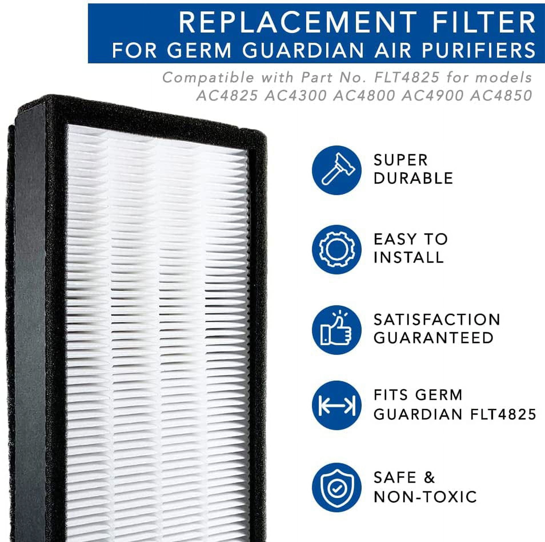 Maximalpower FLT4825 Hepa Filter B Replacement for Germ Guardian AC4825 Air Purifier, Model AC4825 AC4300 AC4800 4900 (4 Pack)