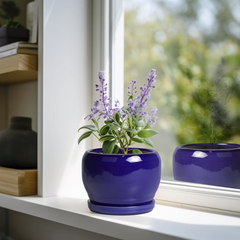 Ordivic 6-Inch Cobalt Blue Ceramic Plant Pot with Saucer photo 5