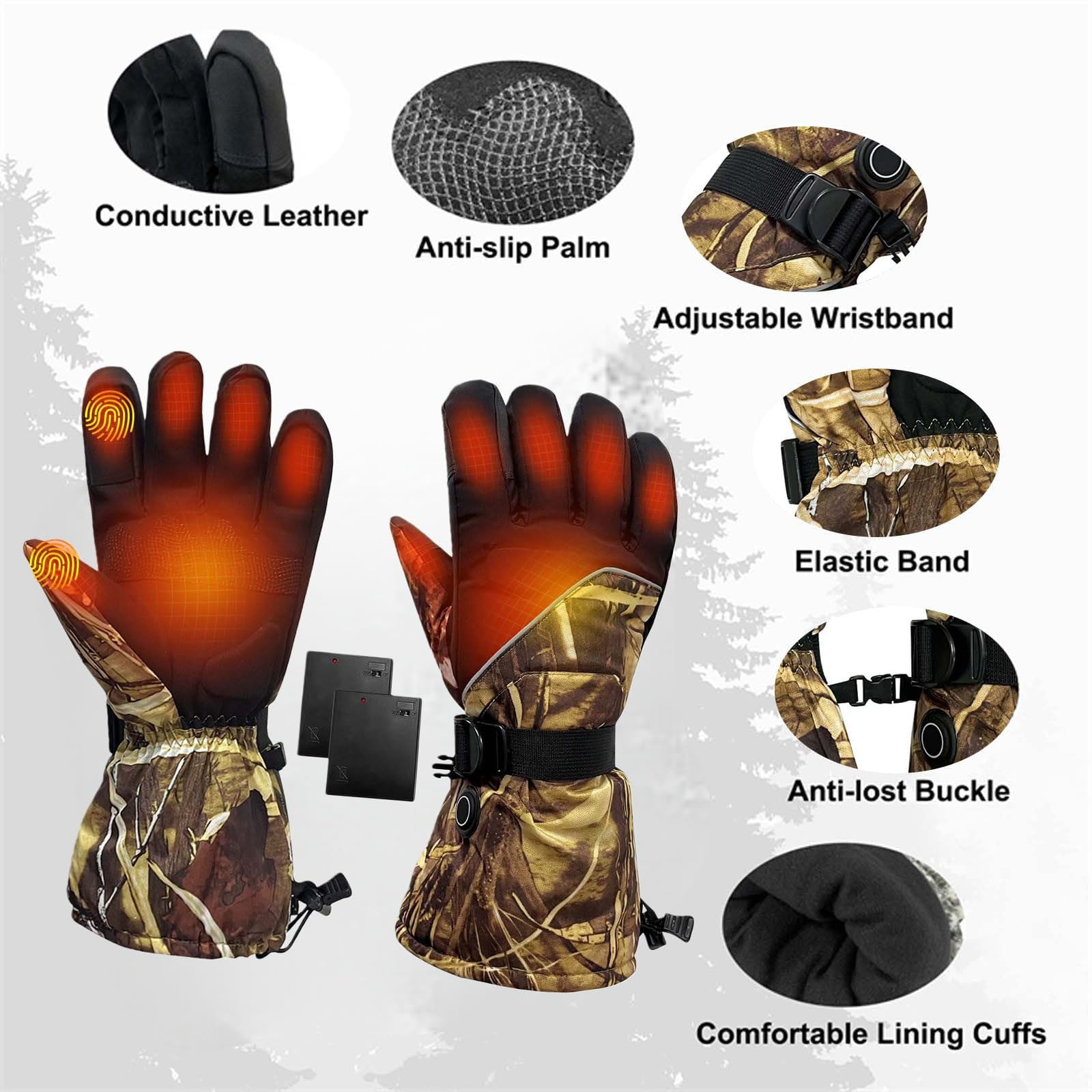 Heated Gloves for Men Women Winter Waterproof Touchscreen 3 Heating Levels Electric Hand Warmer for Skiing Hunting, 8 AA Batteries (Not Included)