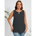 thumbnail image 2 of Women's Plus Size Tank Top with Keyhole Neckline Summer Relaxed Fit Black White Polkadots 1X Chiffon Sleeveless Floral Tops Embellished Front for Casual Outfits, 2 of 7