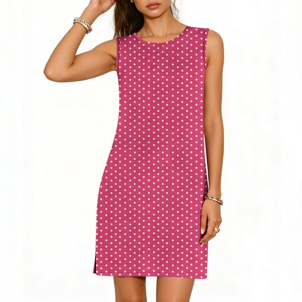 Vestido Casual Tops para las Mujeres Impresión Casual Cómodo sin Mangas Cuello Redondo Vestido sin Mangas Sólido para las Mujeres