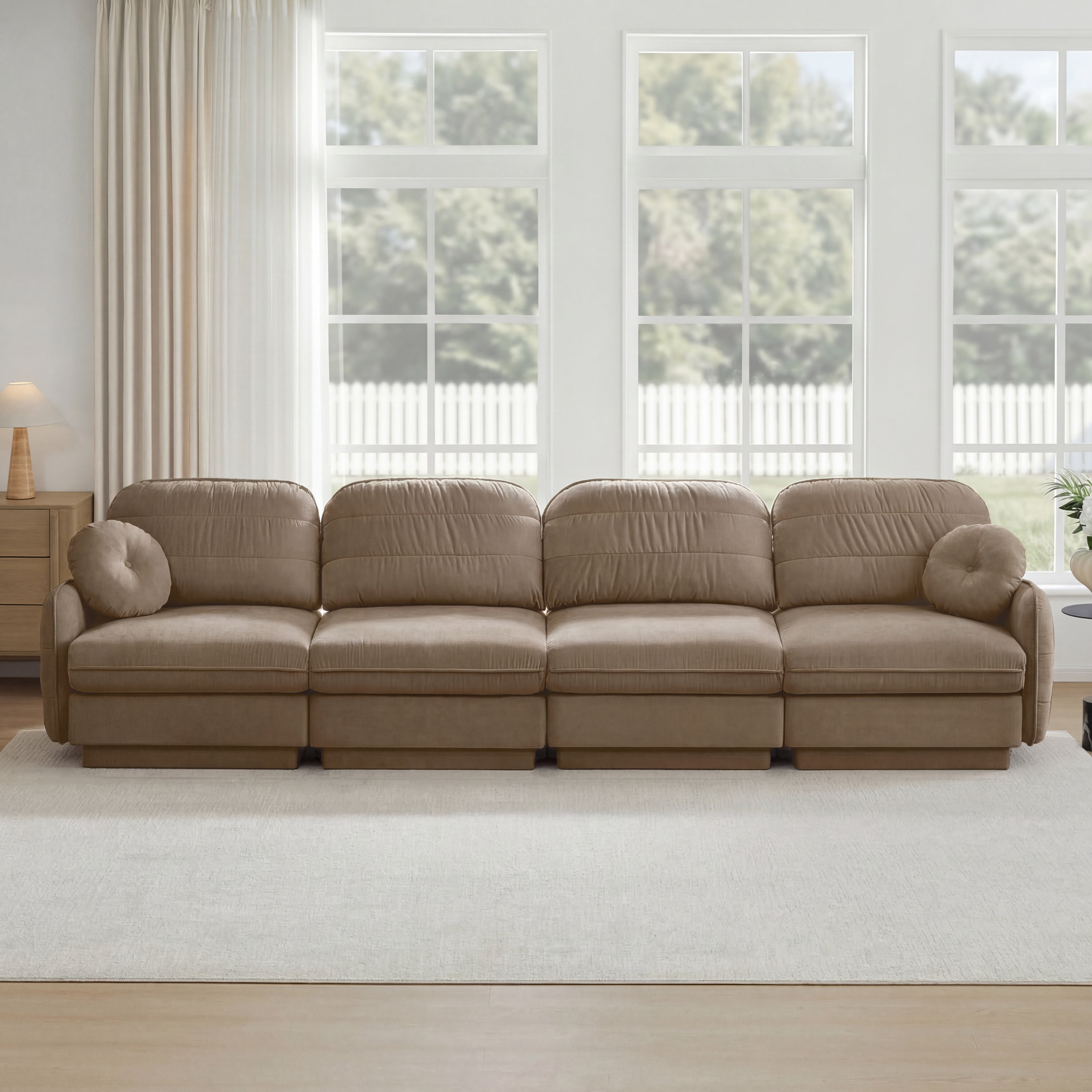 Mintazer 137" Chenille Cloud 4-Seater Modular Sectional Sofa with 2 Round Pillows, Easy Assembly Ergonomic Comfy Sofa Couch for Living Room, Apartment, Light Coffee