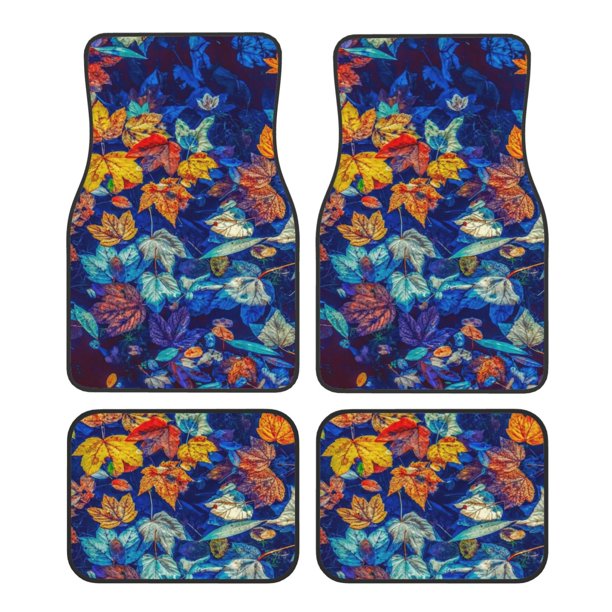 Balery Colorful Fall Leaves Juego de 4 Alfombrillas para Auto, Revestimientos de Caucho Resistente, Diseño Antideslizante