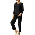 thumbnail image 4 of INSPIRE CHIC Women's Loose Soft Modal Pajama Sets Sleepwear Long Sleeve Shirt and Wide-leg Sleep Pants XL Black, 4 of 6
