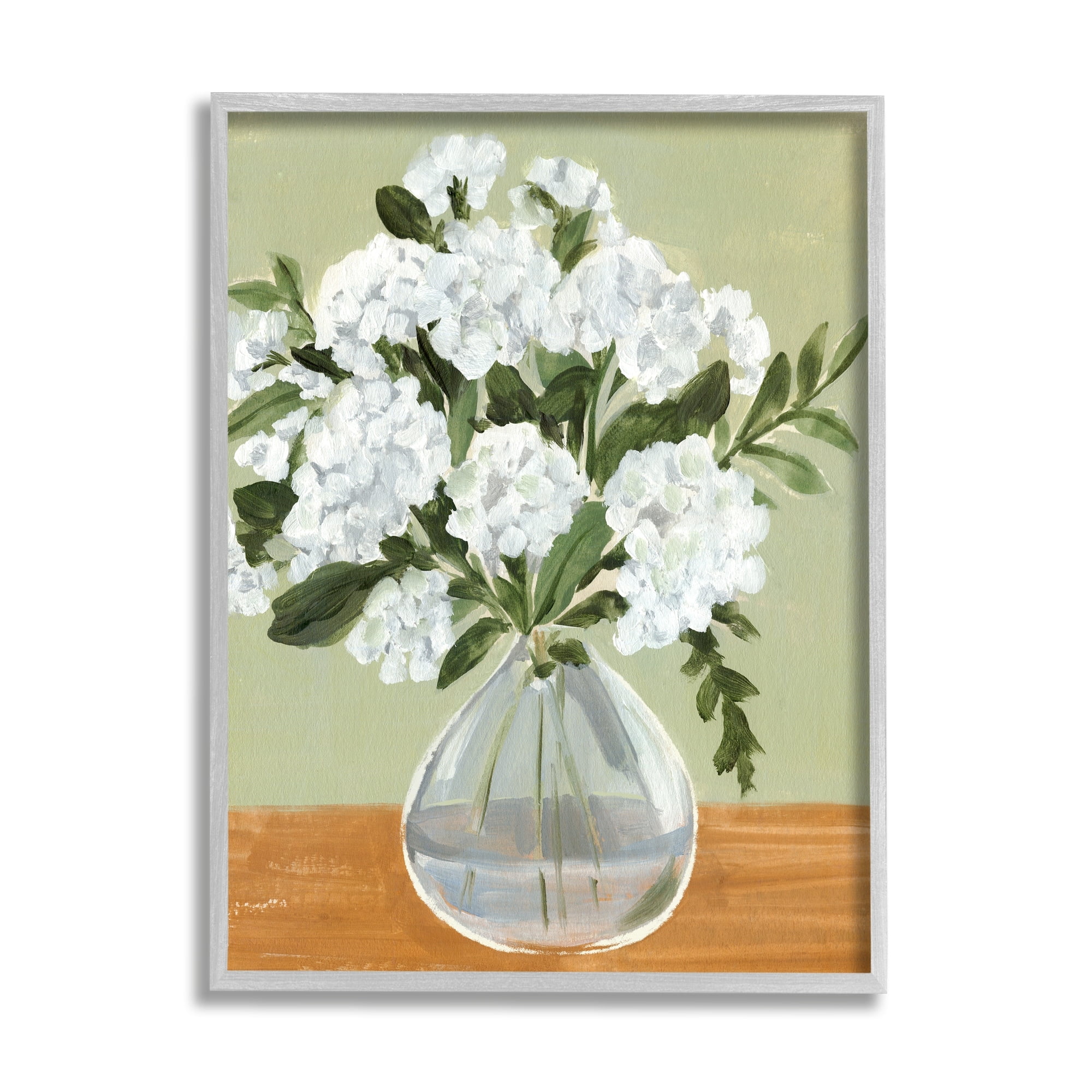 Stupell Industries White Hydrangea Flower Bouquet Vase Still Life Painting Gray Framed Art Print Wall Art, Design by Annie Warren