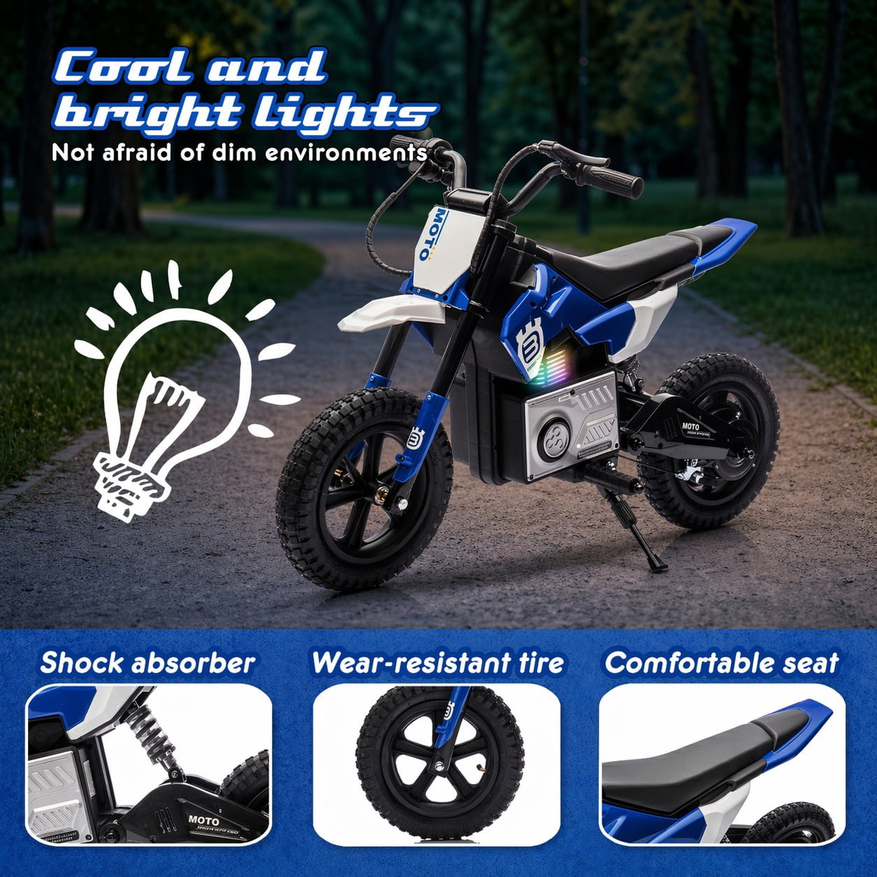 24V Electric Dirt Bike for Kids 5-12, SHINPT Ride On Toys for Kids 5-12, Toddler Motorcycle with 200W Motor, Speeds 3.11-9.32MPH, Electric Toy Motorcycle with Rear Shock Absorber, LED Lamp, Music