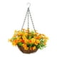 thumbnail image 3 of Cesta colgante de flores de margaritas artificiales, decoración de plantas colgantes falsas, maceta colgante con cadena para césped, porche, balcón, naranja SM SunniMix Cesta colgante, 3 of 8