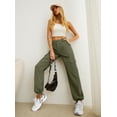 thumbnail image 3 of Women's High Waisted Cargo Pants Travel Y2K Streetwear Baggy Stretchy Pants with 6 Pockets Drawstring Ankle Cuffs, 3 of 9