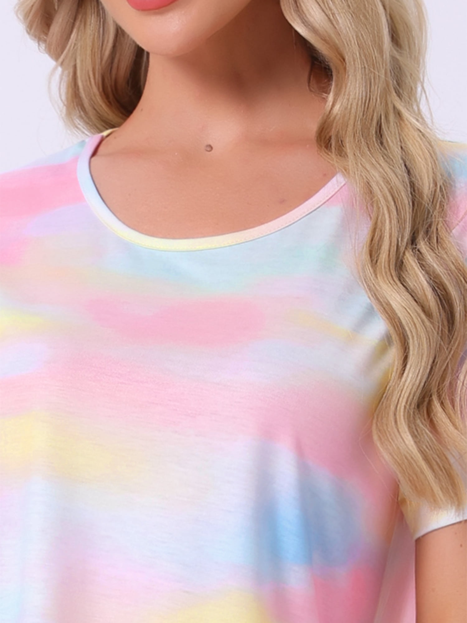 DARING DIVA Women's Colorful Striped Short Sleeve Nightgown S Light Rainbows