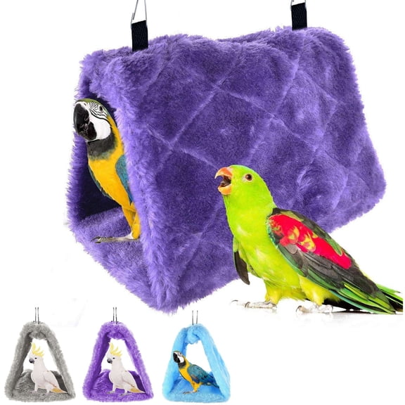 Gustave Winter Warm Plush Bird Nest House Hanging Hut Tent for Cage, Triangle Pet Birds Sleeping Bed for Parrots Parakeets Conures Cockatiels Lovebirds