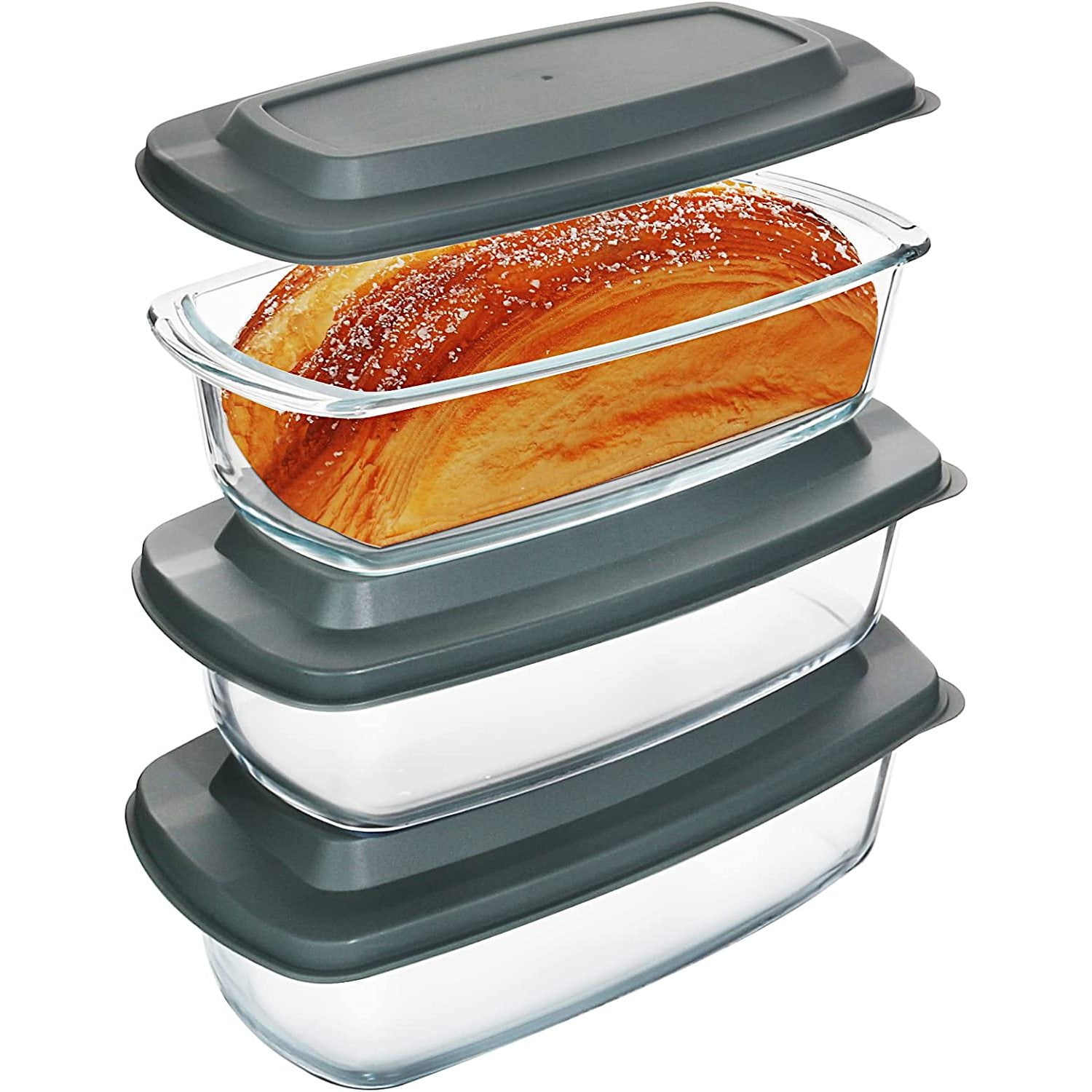 QUIETTCEX 6Piece Glass Loaf Pan with Lids Set, Meatloaf Pan With