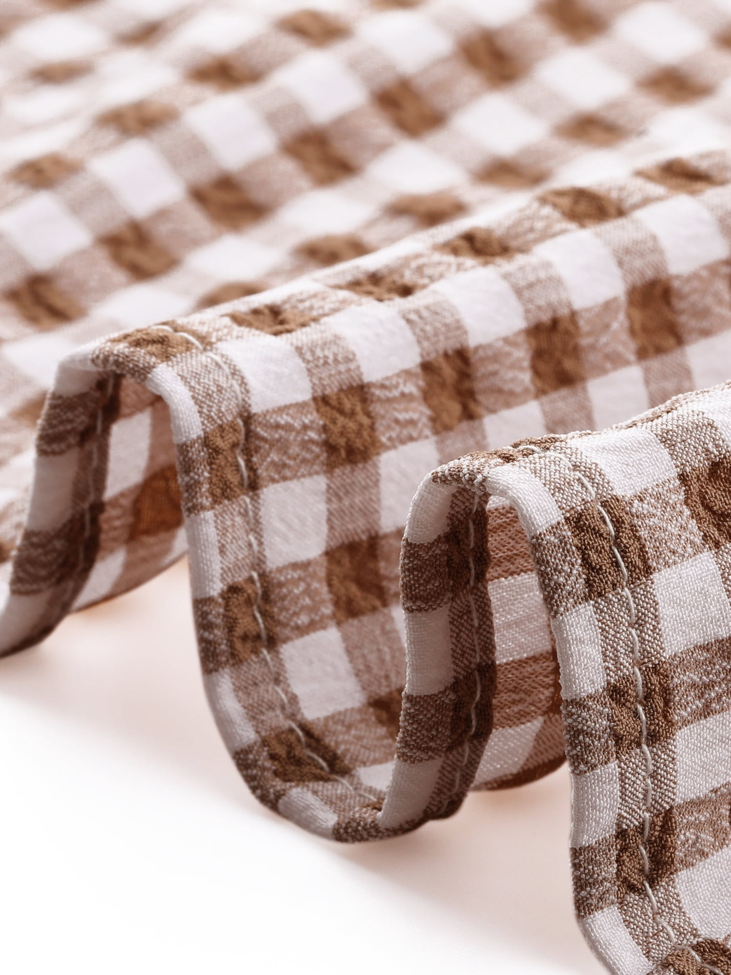 DARING DIVA Women's Peter Pan Collar Plaid Shirt Puff Short Sleeve Blouse S Dark Brown