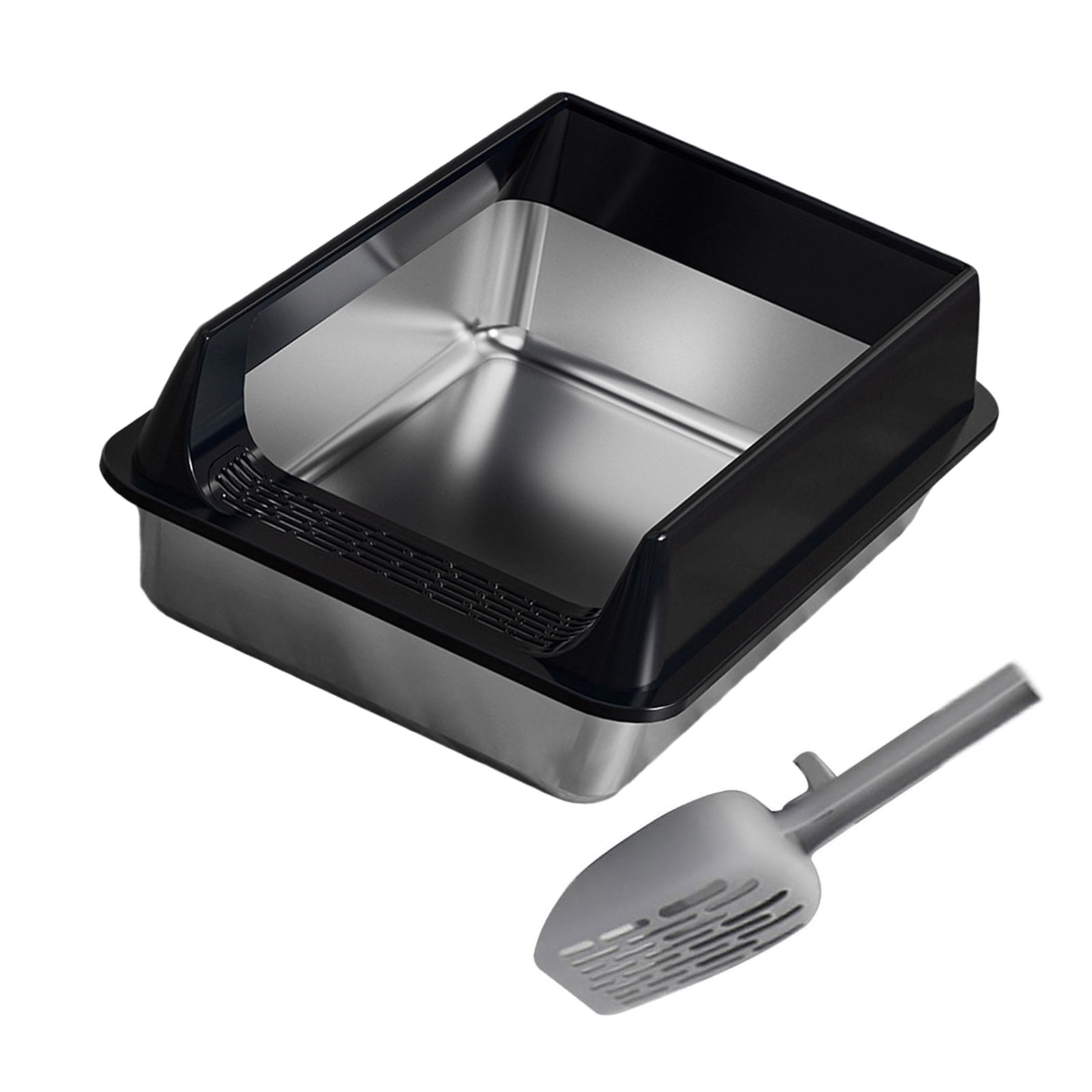 Large Cats Litter Box Stainless Steel Half Enclosed Design Antisplash Moisture Odor Control Litter Tray for Home