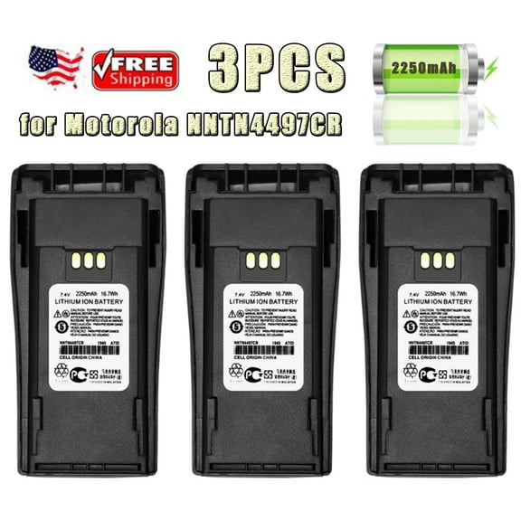 Replacement Battery for Motorola CP150 CP200 CP200D CP200XL CP200XLS CP140 CP160 CP150 ,NNTN4497CR 7.4V Battery with Belt Clip,2250mAh - Black,3PCS