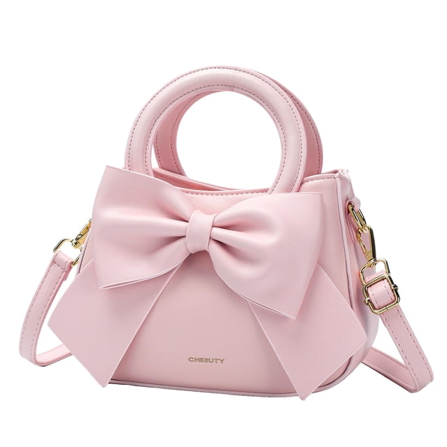 Bandolera CHERUTY Small de piel vegana con nudo en lazo rosa