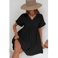 thumbnail image 4 of Women's Elegant Black Lace V-Neck Mini Dress with Rolled Short Sleeves - [ZhiHiMeRi] | (US 16-18)XL, 4 of 7